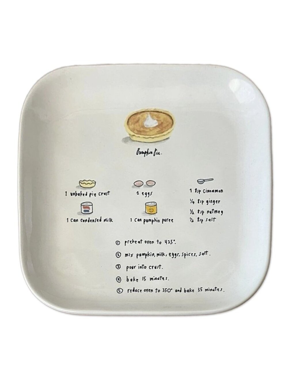 8" Ceramic Holiday PUMPKIN PIE Plate w/Ingredients & Recipe -Rae Dunn by MAGENTA